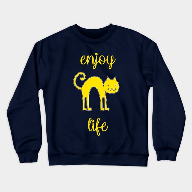 Enjoy life, happy cat face print, positive typographic print Crewneck Sweatshirt by KINKDesign